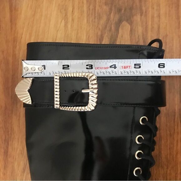 GIANNI BINI Skyscraper Lace Up Lug Sole Platform Tall Boot Patent Leather Size 7 - Picture 11 of 12